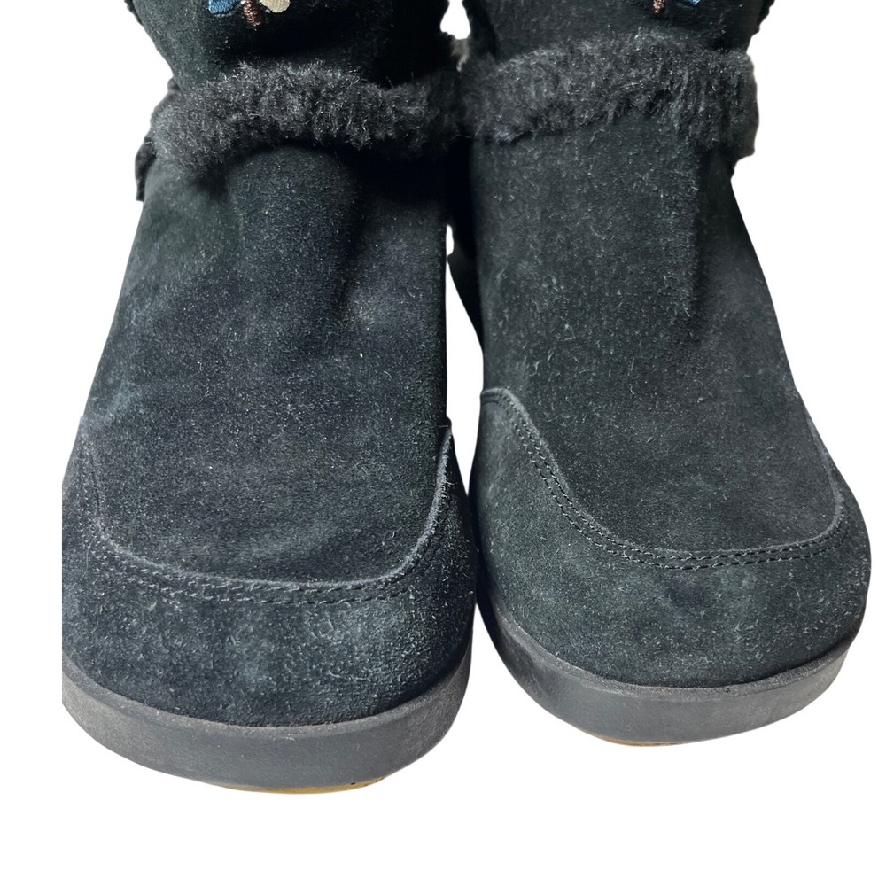 Nanuk Winter Boots Suede Faux Fur Embroidered Black Women 9 Boho Floral - Picture 4 of 10